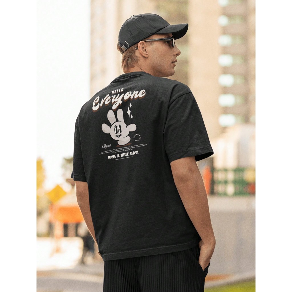 Camisa Camiseta Oversized Streetwear Masculino Estilo Urbano Treino Preto e Off Whte Estampado - Hello