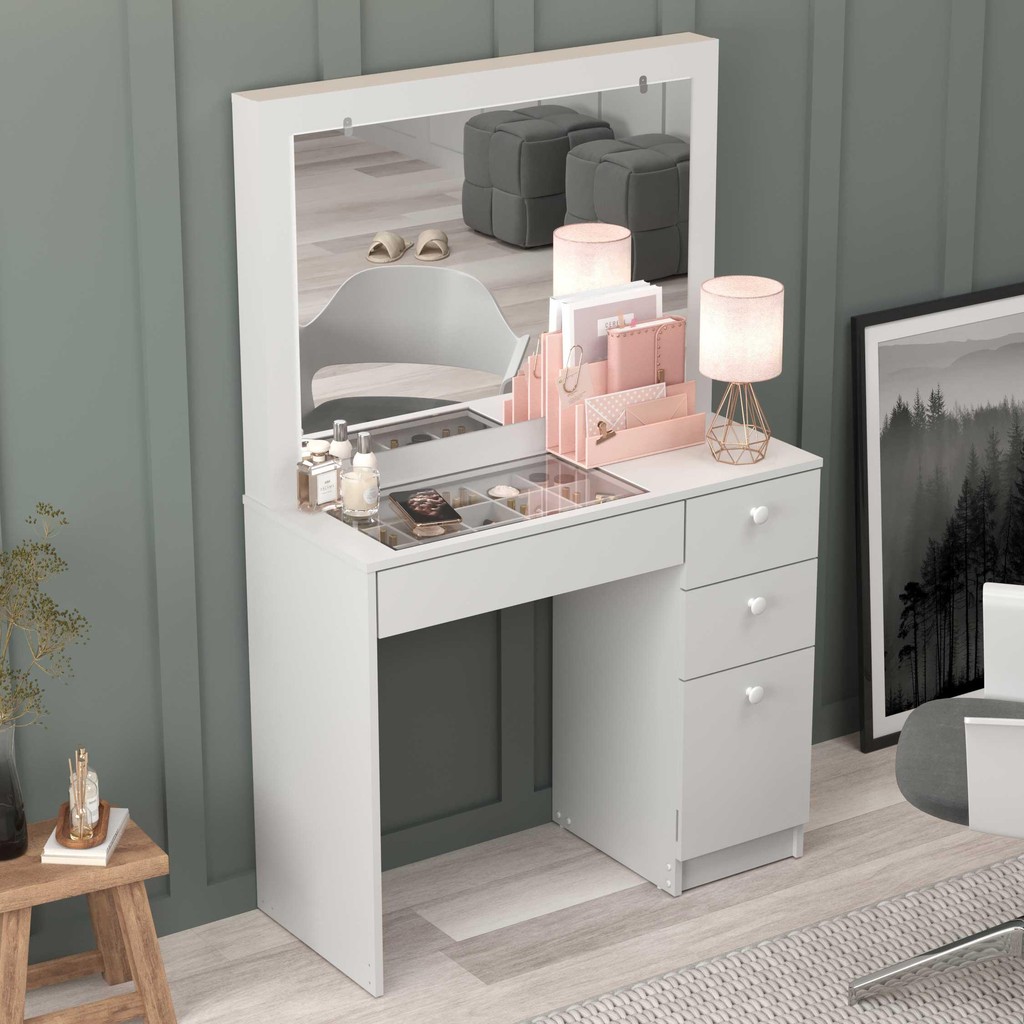 Penteadeira Ditália 4 Gavetas c/tampo de vidro PE-120 em Oferta na Shopee