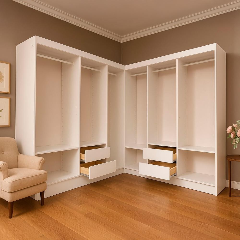 Closet Casal Duplo Lisboa - 2 Gavetas 2 Prateleiras 3 Cabideiros - Evidência Móveis