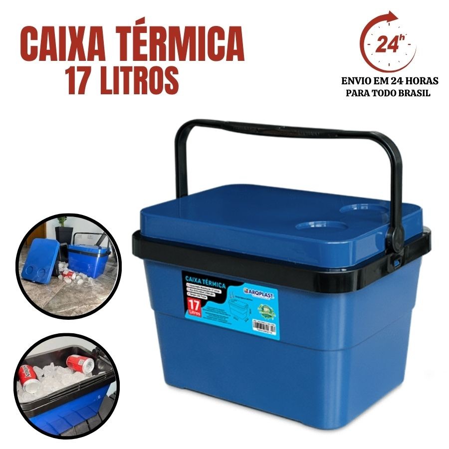 Caixa Térmica  Cooler Com Alça Azul 17  Litros Praia