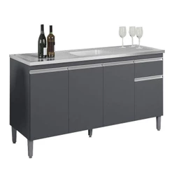 Balcão De Pia Tatiane 150 Cm Cinza Fosco - Ajl