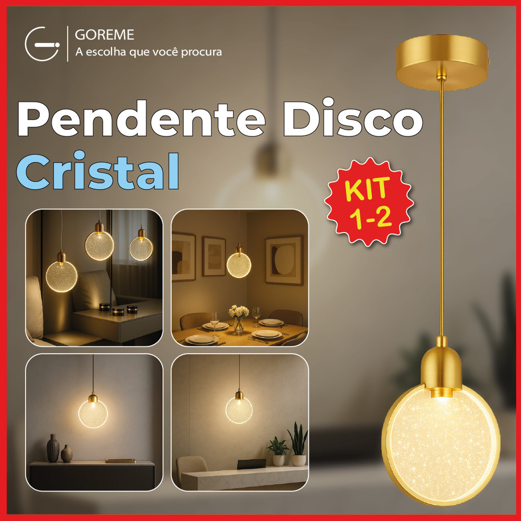 Pendente Lustre de Cristal Bolha Lua Cheia Dourado 3 cores de luz 110V-220V Bivolt em Oferta na Shopee
