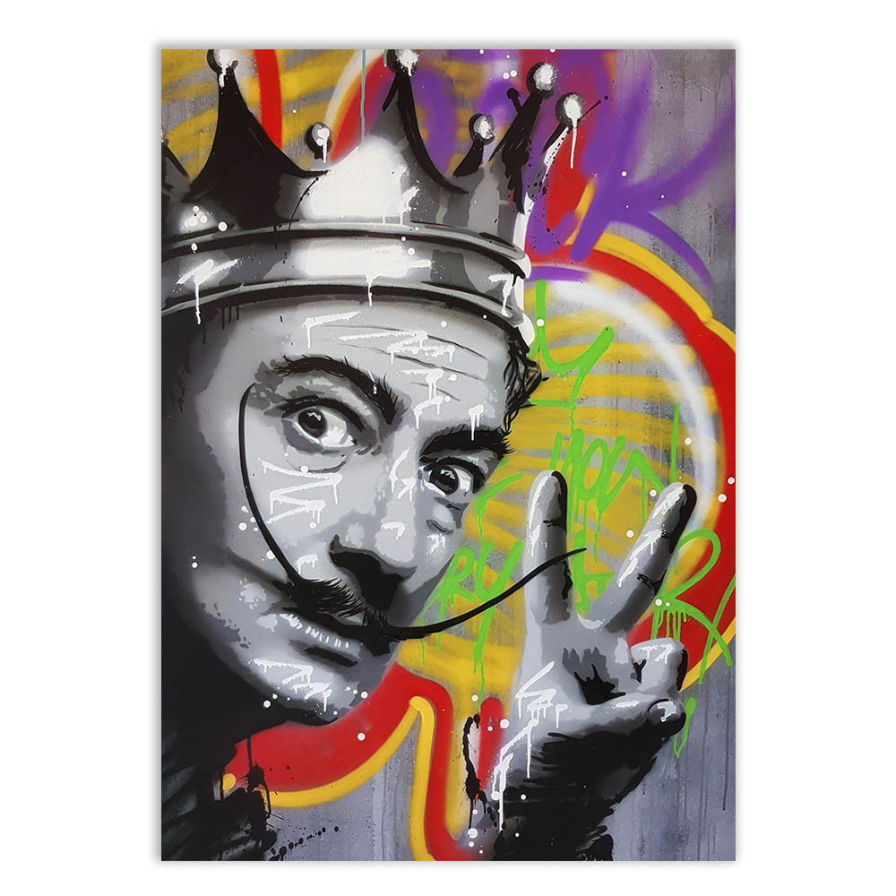 Placa Decorativa Grafite Salvador Dali Coroa Arte De Rua Banksy Decoração Poster Quarto Sala