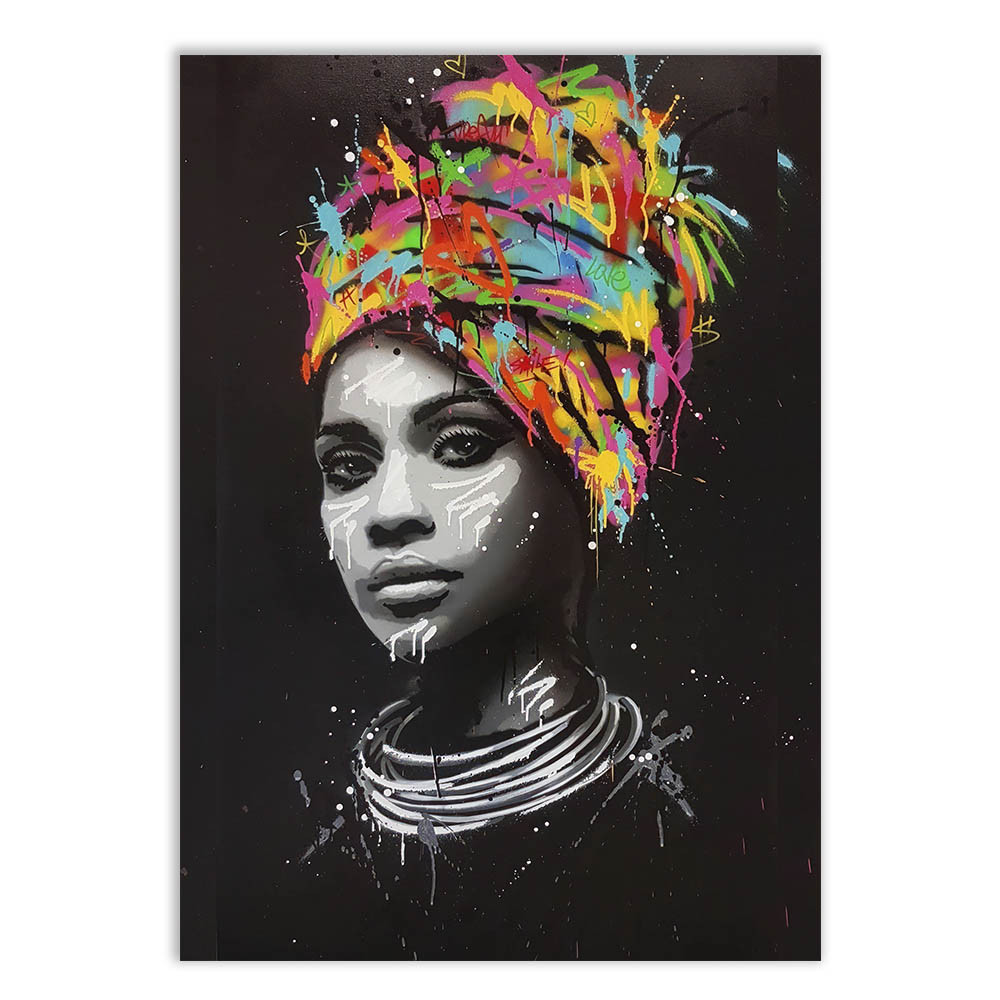 Placa Decorativa Grafite Mulher Negra Turbante V2 Arte De Rua Banksy Decoração Poster Quarto Sala