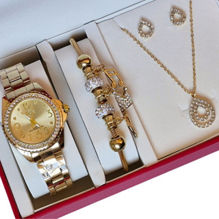 Relógio Feminino À Prova Água + Colar Brincos Folheado Ouro + Pulseira Feminina com Caixa - Presente dia das Mães em Oferta na Shopee