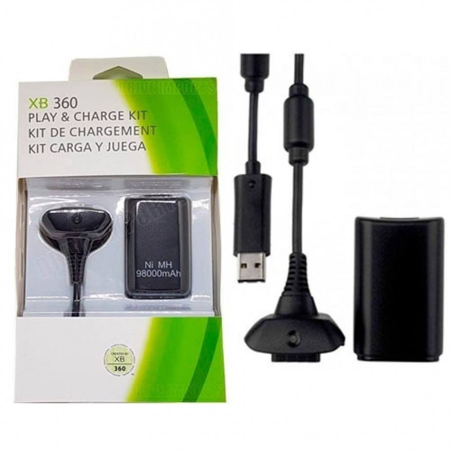 Controle Remoto Compatível Kit Bateria + Cabo Compatível com Xbox 360 Carregador Controle 98.000mAh Pronto Uso