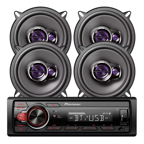 Kit Mp3 Radio Pioneer Mvhs218bt Bt 4 Alto Falante 6 Pol 200w