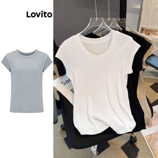 Lovito Camiseta Básica Casual De Verão Para Mulheres LNE37151 em Oferta na Shopee