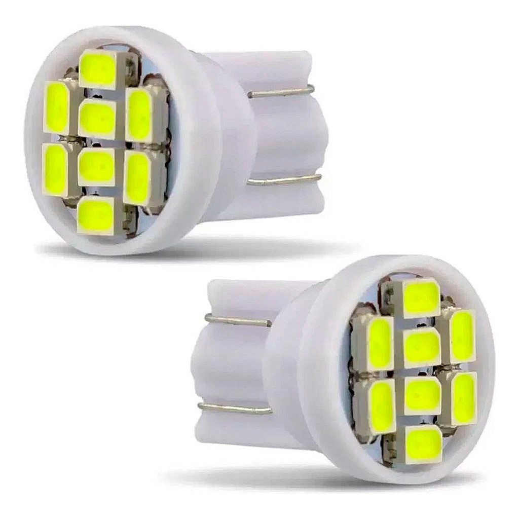 Lâmpada Automotiva T10 Cabeça Reta 8Led 12V Super Branca Pingo Luz 6000k - Autovex