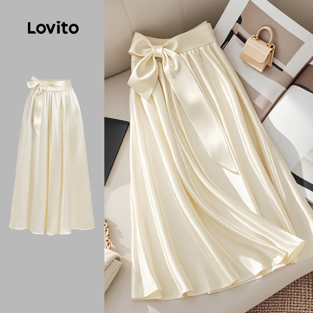 Lovito Saia Elegante Com Laço Liso E Saia De Verão/primavera Para Mulheres L132ED038 em Oferta na Shopee