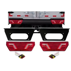 Kit Lanterna Traseira Implemento 12v LED Pisca Sequencial Carreta Com Suporte + Chicotes L3072 L3073