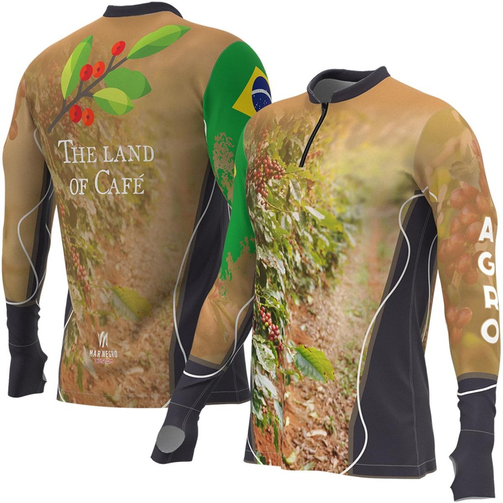 Camiseta de Pesca Masculina Proteção Solar UVPremium Sublimada Agro Cafezal - Mar Negro