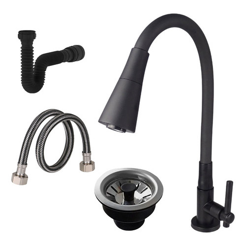 Sifão Pia Tanque 70cm Torneira Cozinha Preta  Engate 60cm Válvula Americana Inox  Cozinha