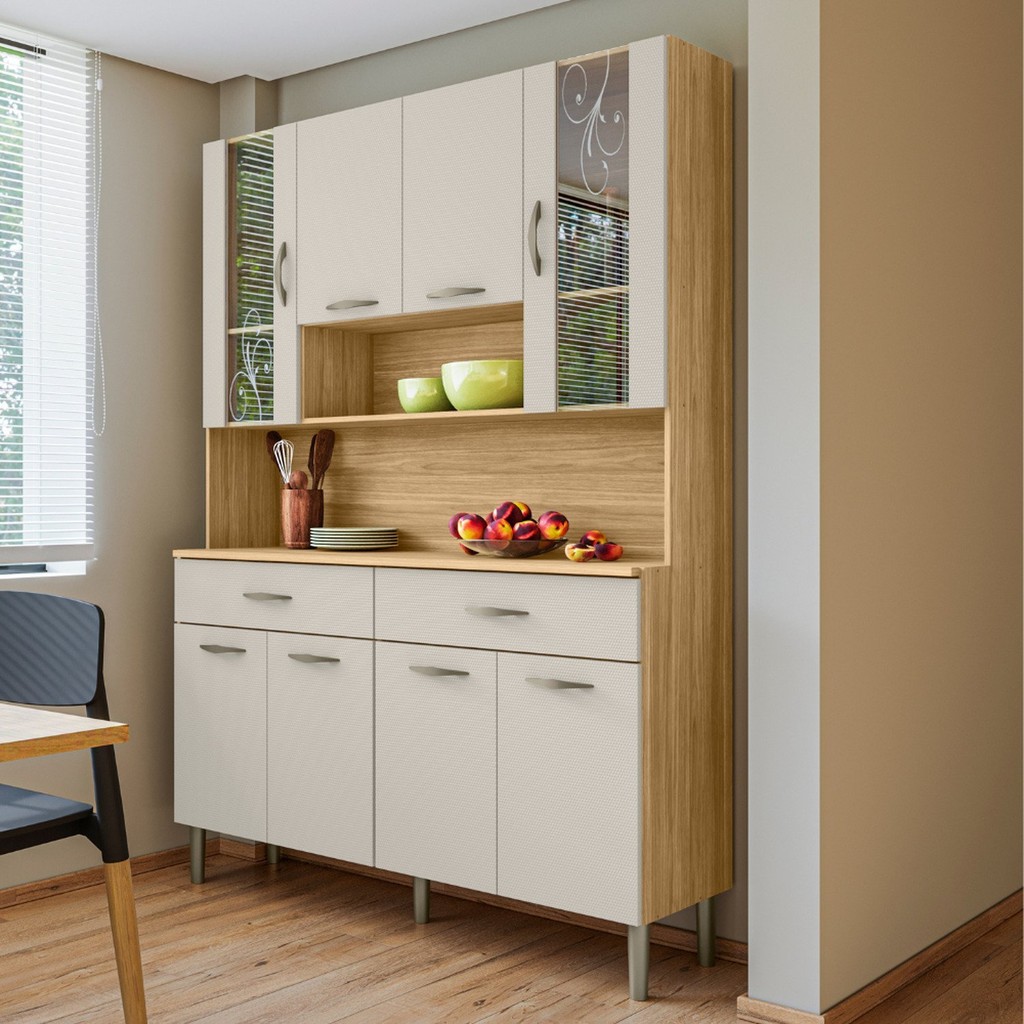 Armário de Cozinha 8 Portas 2 Gavetas Freijó/Soft em Oferta na Shopee