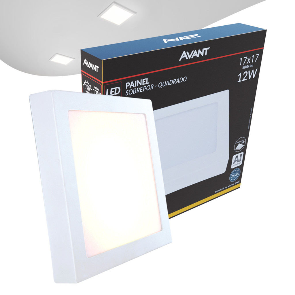 Painel Plafon Led Alu 12w 3000k Sob. Quadrado 110v/220v 17cm Avant em Oferta na Shopee