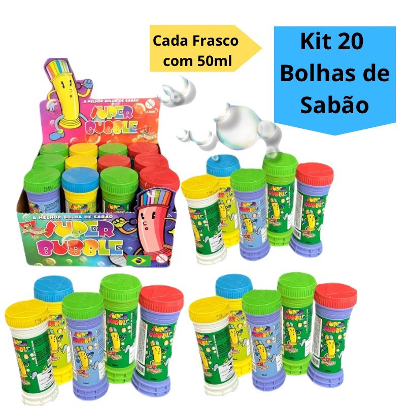 Kit 20 Bolha de Sabão Bolinha de Sabão Kit Festa Brinquedo Infantil Lembracinha Escolar