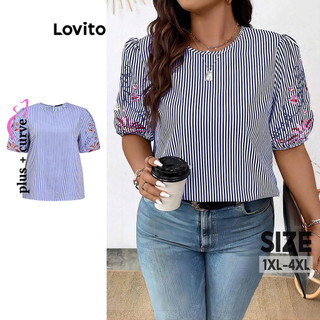 Lovito Blusa Plus Size Curve Casual Floral Apliques para Mulheres LBL18314 em Oferta na Shopee