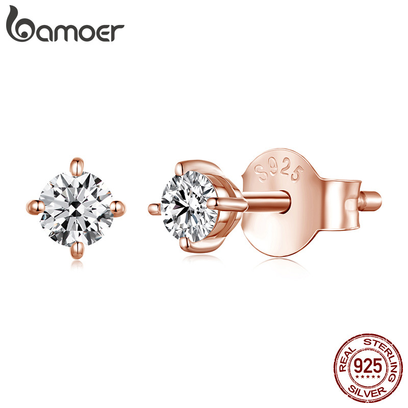 Brincos Bamoer 925 Sterling Sliver 0.1ct Moissanite Rosa Ouro Brilhante Joias Presentes Para Mulheres em Oferta na Shopee