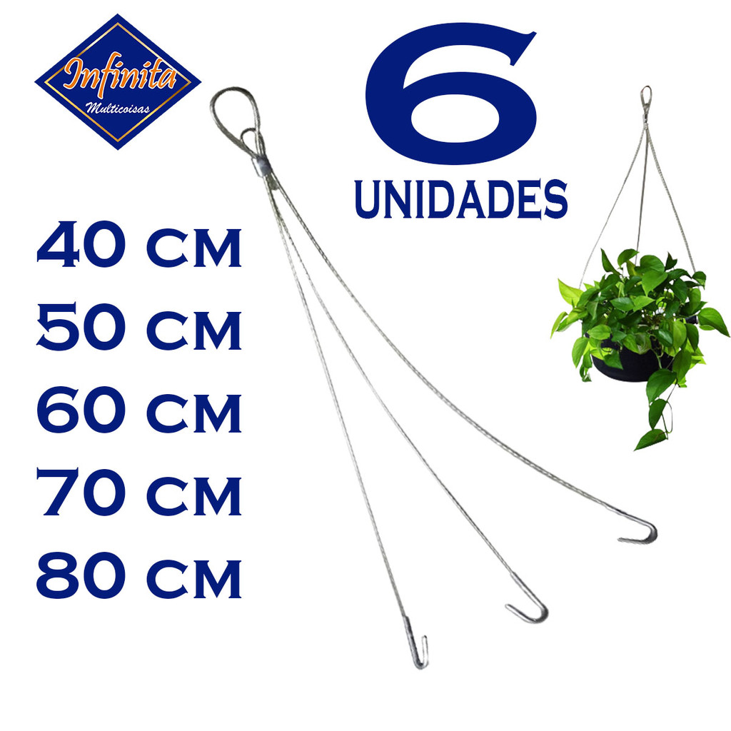Kit 6 Cabo de aço gancho corrente tripla pendurar vaso planta suporte