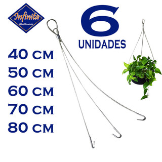 Kit 6 Cabo de aço gancho corrente tripla pendurar vaso planta suporte