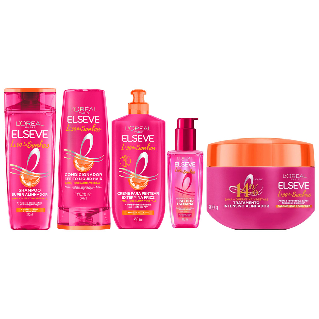 KIT LISO DOS SONHOS SH + COND + MÁSC + CR PENTEAR + SÉRUM - 5 ITENS - Beauty