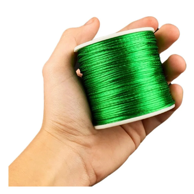 Cordão Acetinado Rabo de Rato - Fio de Seda - 1mm - Rolo C/100 Mts COR:VERDE-BANDEIRA