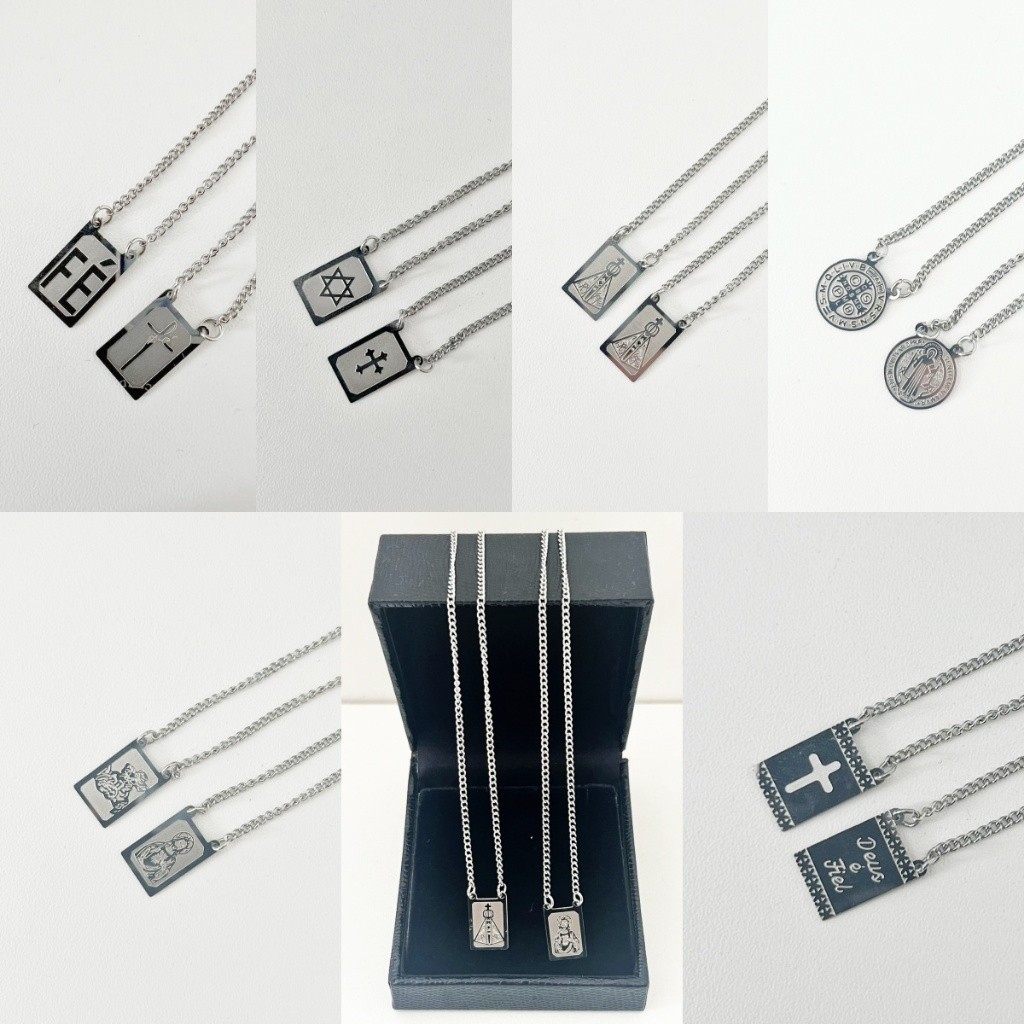 Escapulário Colar Prata/Dourado Banhado Aço Inox Cruz/Estrela de Davi/Nossa Senhora/São Jorge/Sao Bento/Jesus da Fé 316L