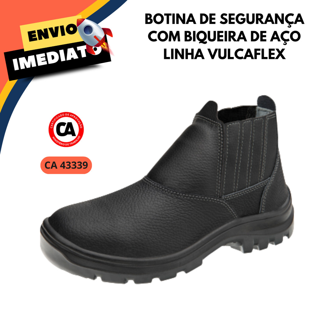 Botina de Elastico Bota Segurança Vulcaflex Marluvas Confortável Resistente Pedreiro Obra Repositor Bico Aço