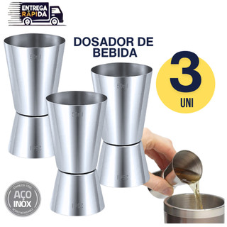 Kit 03 Unidades Dosador Duplo Aço Inox Bebidas Drinks 25 ML E 50 ML Premium
