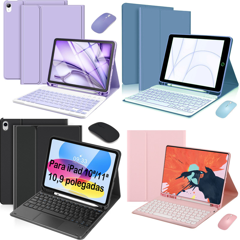 Capa com suporte para caneta para iPad 11ª geração A16 10ª 10,9",teclado ABNT2(quadrado,luminoso,touchpad,redondo) mouse