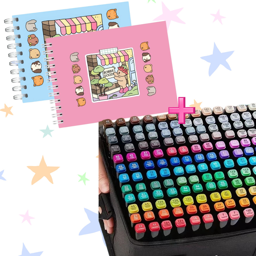 Kit Livro De Colorir  Infantil Capa Dura 50 Folhas 180g Canetinhas 24/36/48