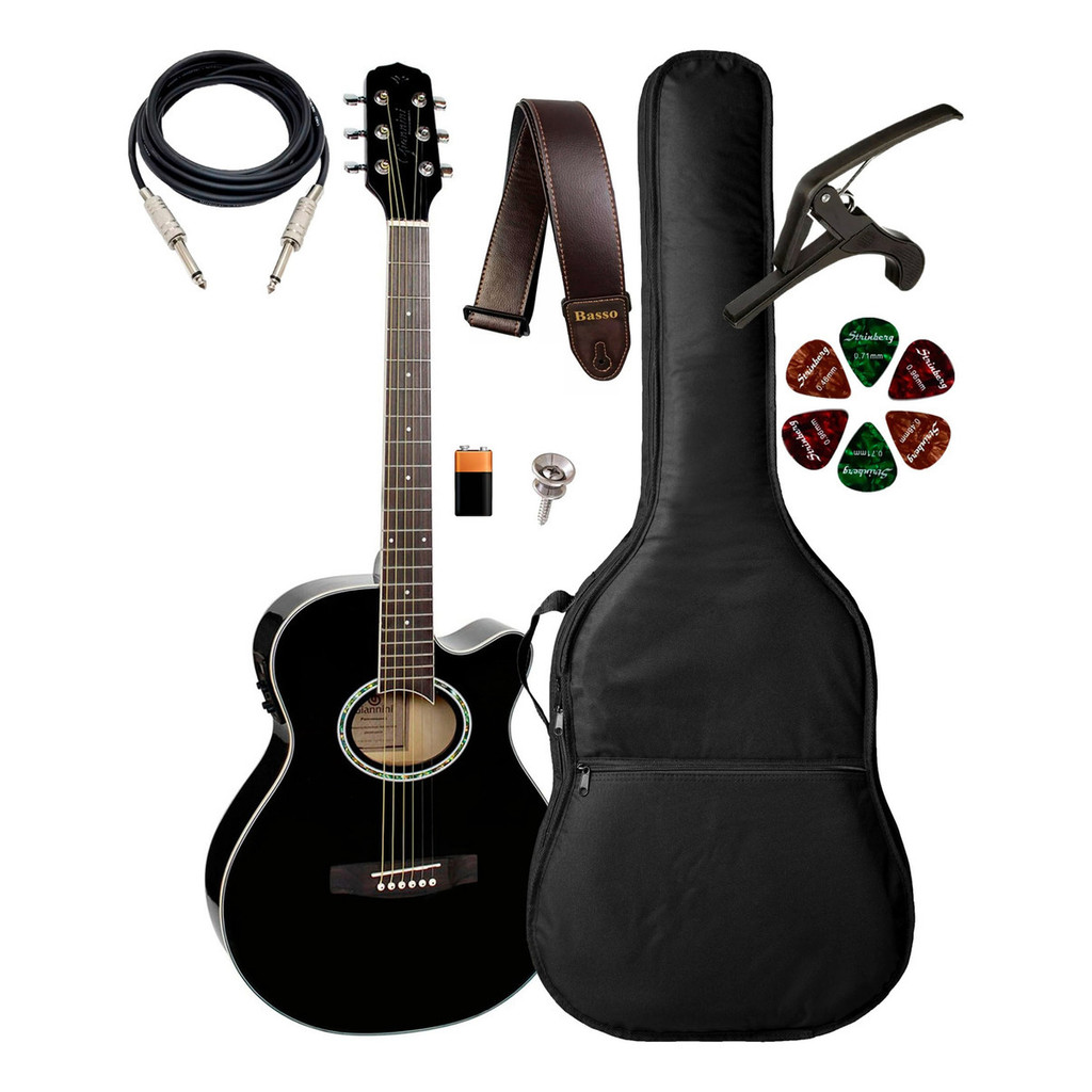 Violão Giannini Gsf-1d Ceq Bk + Capa Luxo E Acessórios