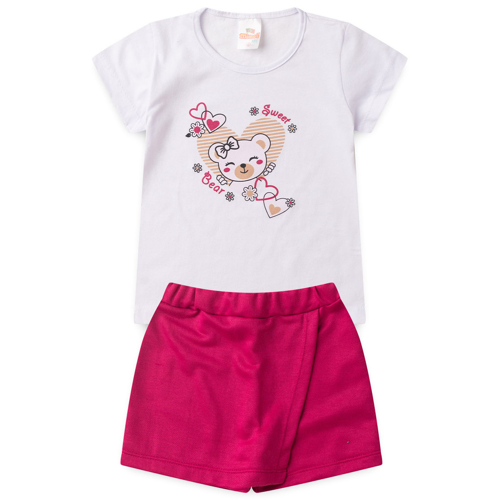 Conjunto Infantil Verão Feminino Coração Urso