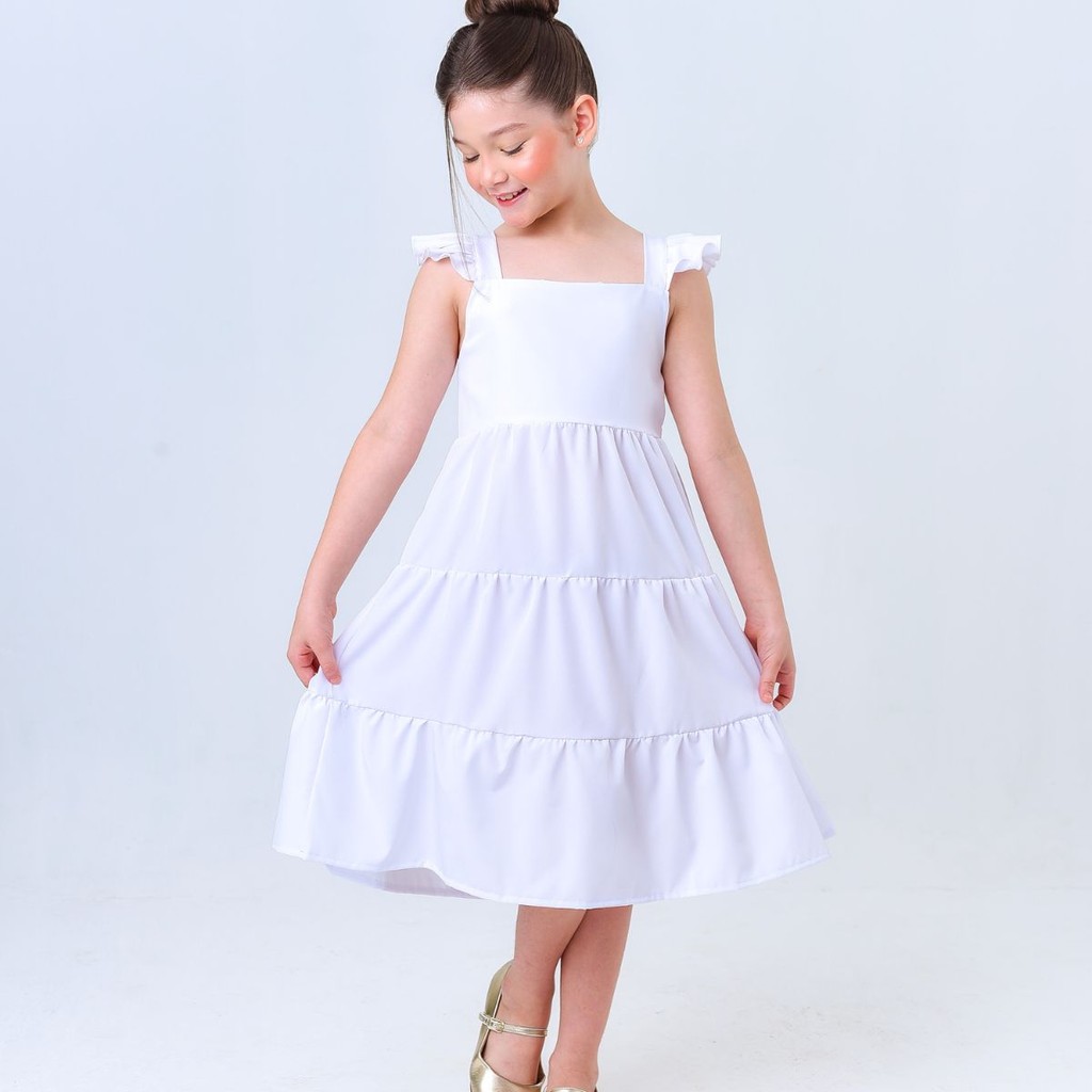Vestido infantil meninas cor Branco rodado festa moda luxo em Oferta na Shopee