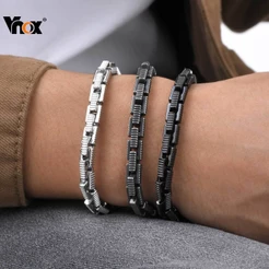 Pulseira De Âncora De Corrente Quadrada Feita À Mão Em Relevo De Aço Inoxidável Vnox Para Homens , Retrô Clássica , Pres