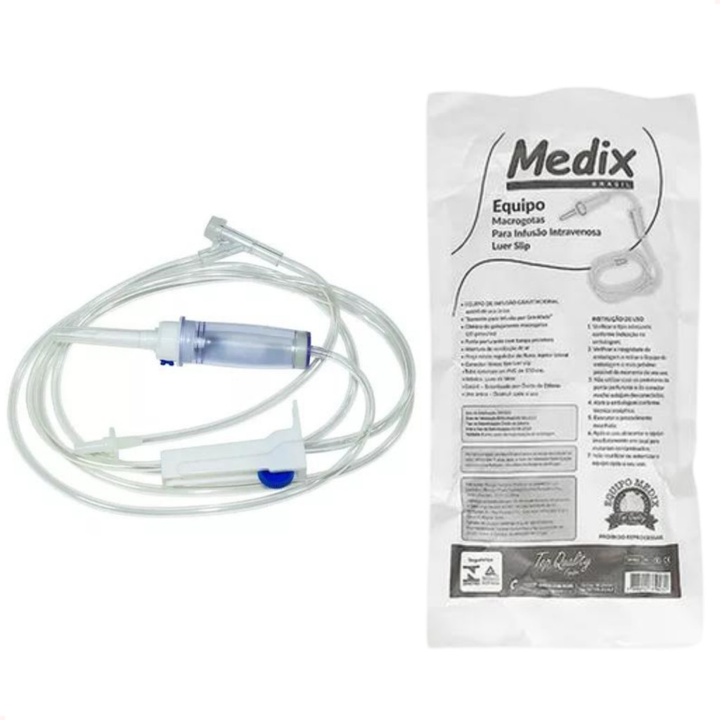 Kit com 100 Equipos Macro Gotas Inj Lat Filtro Ar Luer Slip 1,5m - Envio Imediato