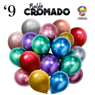 Balão Bexiga Cromado 9" Diversas Cores – 25 Unid – Art Latex em Oferta na Shopee