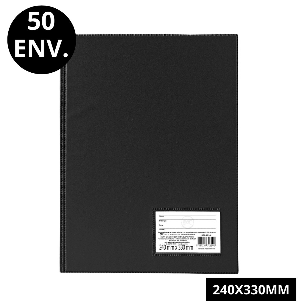 Pasta Catálogo Ofício Preta DAC - 50 Envelopes