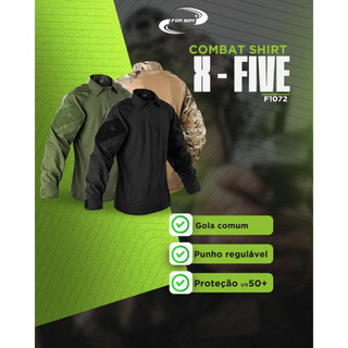 Combat Shirt FOX BOY  X-FIVE Manga Longa Camisa Tática Militar Airsoft Paintball Reforçada Camuflada