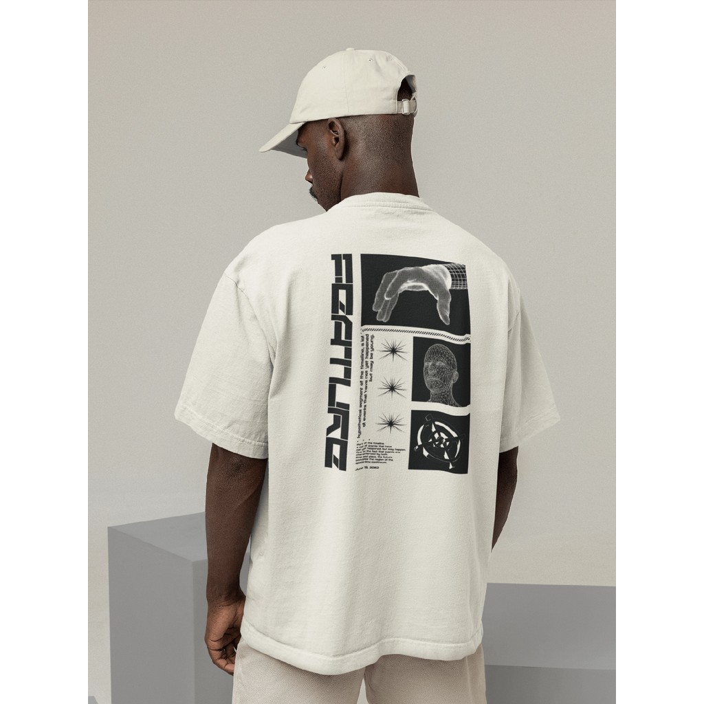 Camisa Camiseta Oversized Streetwear Masculino Urbano Treino Preto e Off Whte Estampado - Estampa