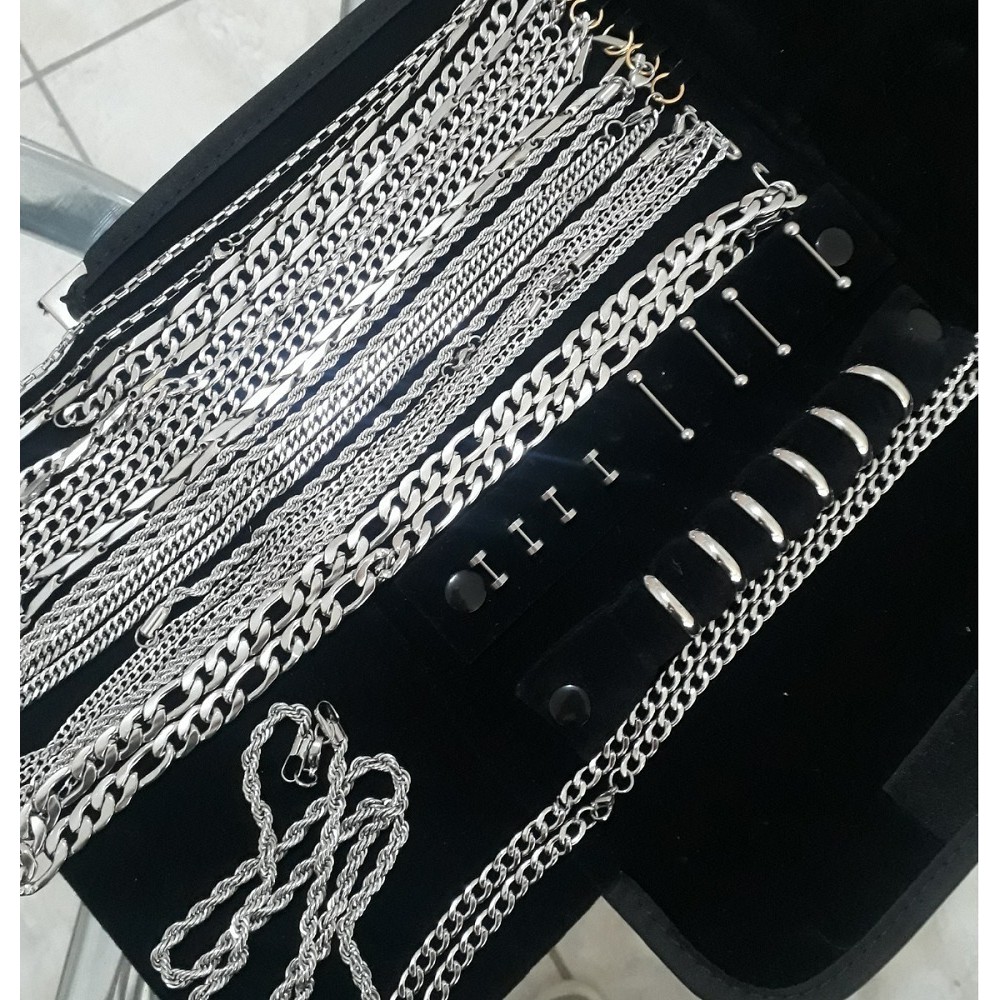 Kit C/ 12 Peças - Correntes + Pulseiras Aço Folheada Mais vendido Revenda R16