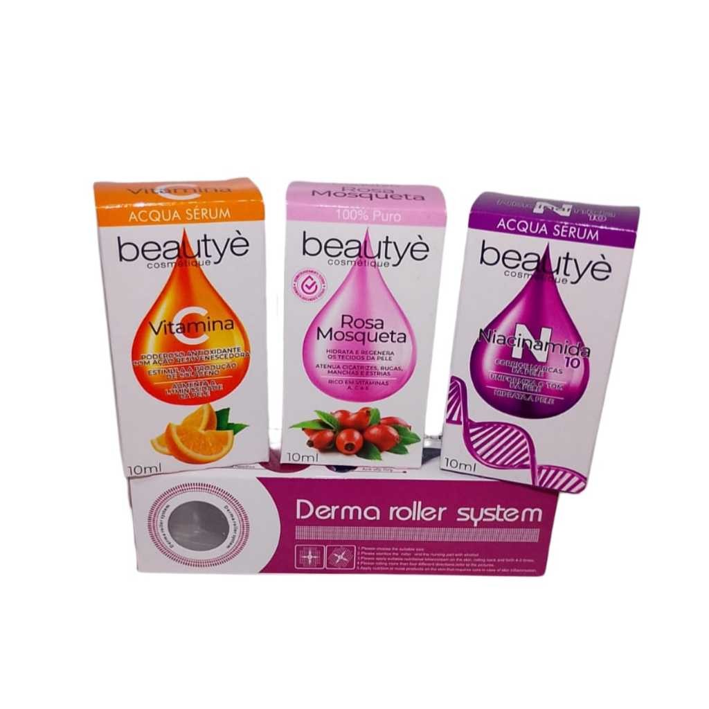 KIT SkinCare Derma Roller + Sérum Vitamina C + Óleo Rosa Mosqueta + Niacinamida 10% | Rejuvenescedor e Clareador Beautyè
