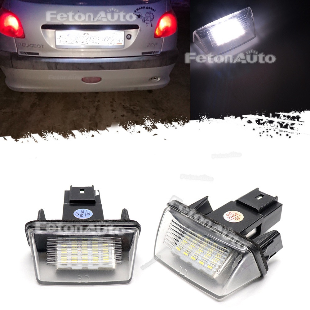 2 Peças Para Peugeot 206 207 306 307 308 5008 Número Da Placa De Licença Luzes LED 6000K Citroen Berlingo C3 C4 C5 Saxo
