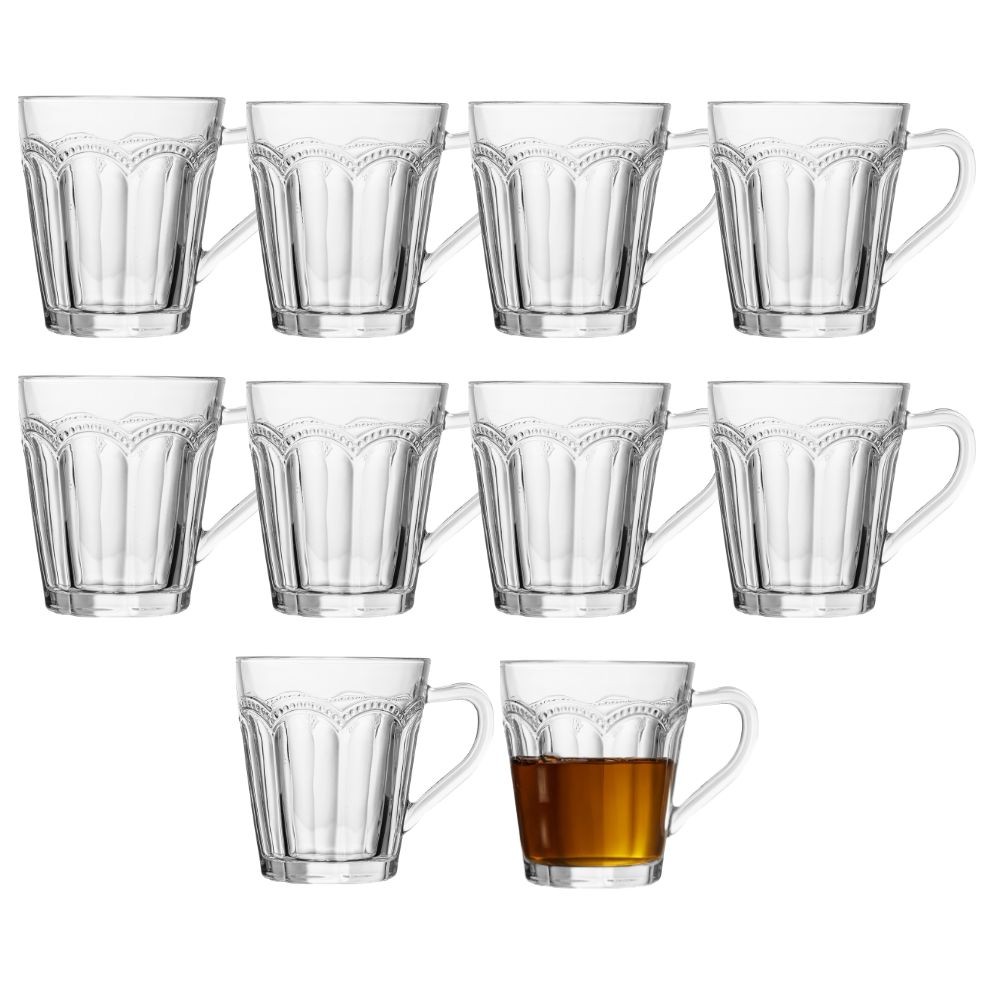 Jogo 10 Xícara de Chá Café Belle Epoque Vidro Resistente Transparente 180ml Lyor