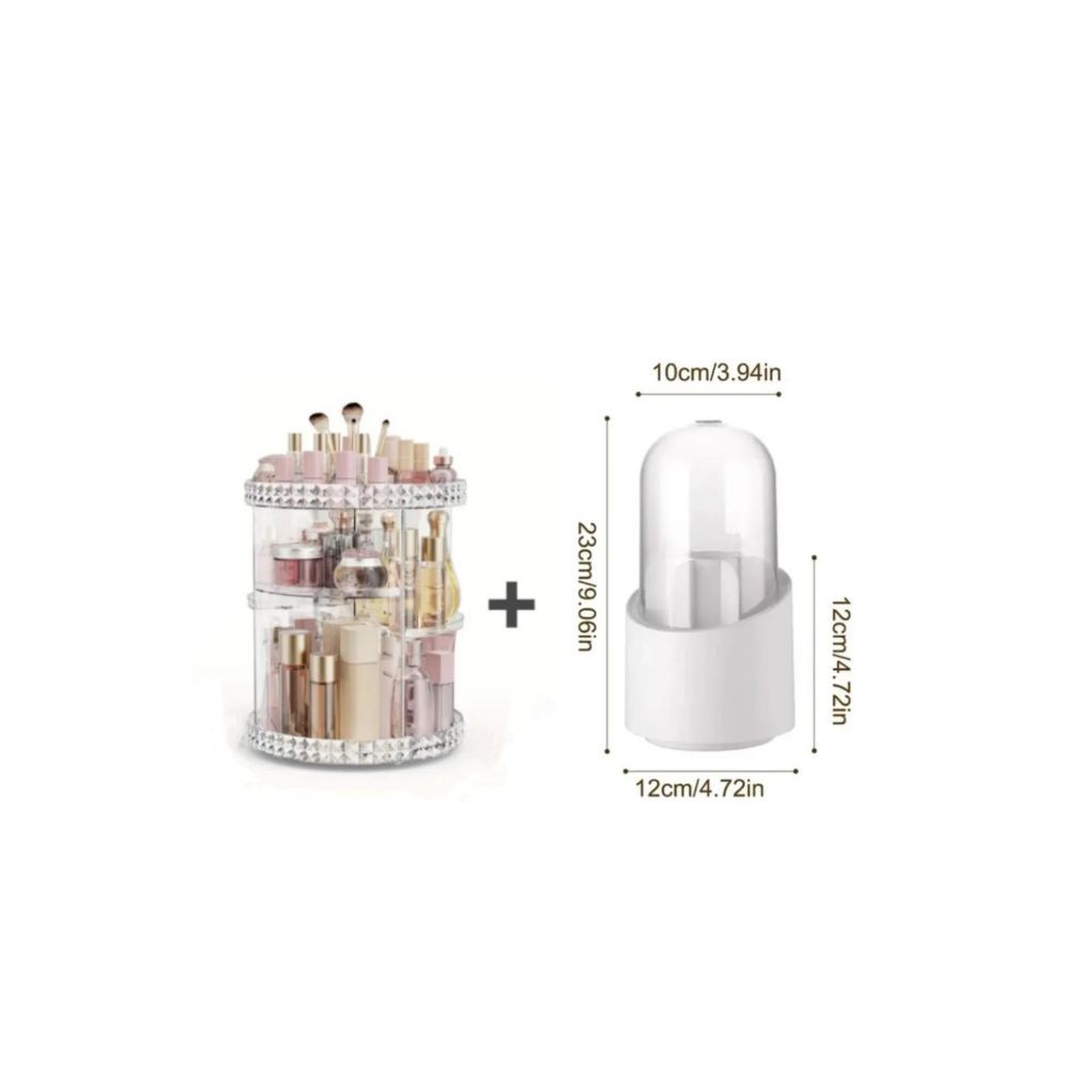 Kit De Organizador De Cosmético Maquiagem Acrílico Giratório 360º +Organizador Portátil 360º De Mesa Cosmético Maquiagem