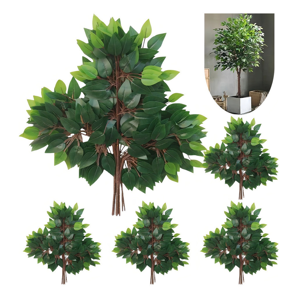 Kit Galhos Folha De Ficus Artificial Decoração Folhagem Cor Verde