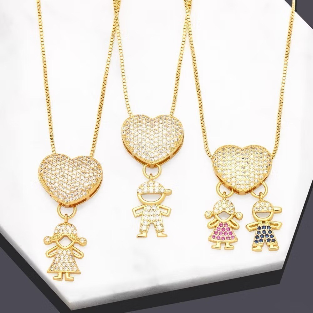 Colar Em Forma De Coração De Luxo Para Menina Menino Crianças Corrente Pavimento Cheio Zircônia Cúbica Moda Joias
