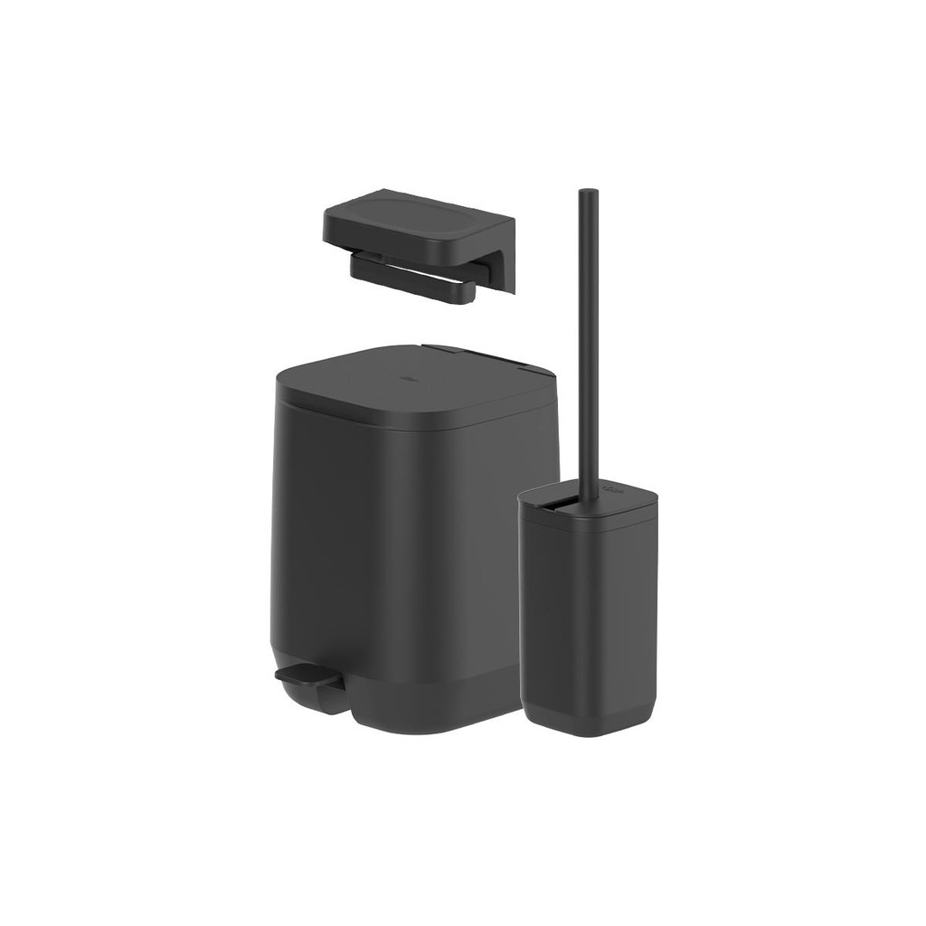 Kit de banheiro com lixeira de pedal Ou 3 peças Linha Aura - Preto em Oferta na Shopee