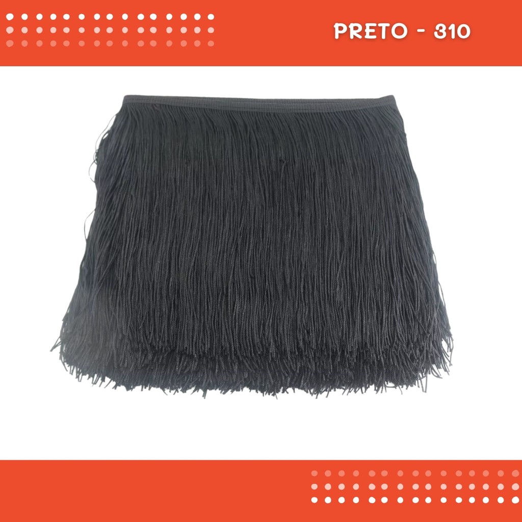 Franja de Tecido Acetinado - 30 cm - Grade de Cores - Rolo C/10 Mts COR:PRETO-310 em Oferta na Shopee