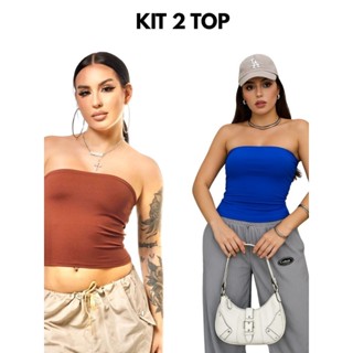 Kit 2 Tube Top Feminino Blusa Faixa Tomara Que Caia Suplex Forro Duplo em Oferta na Shopee